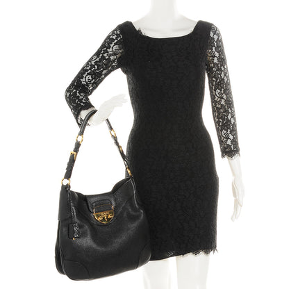 Prada Vitello Daino Pushlock Hobo Black 2 of 8