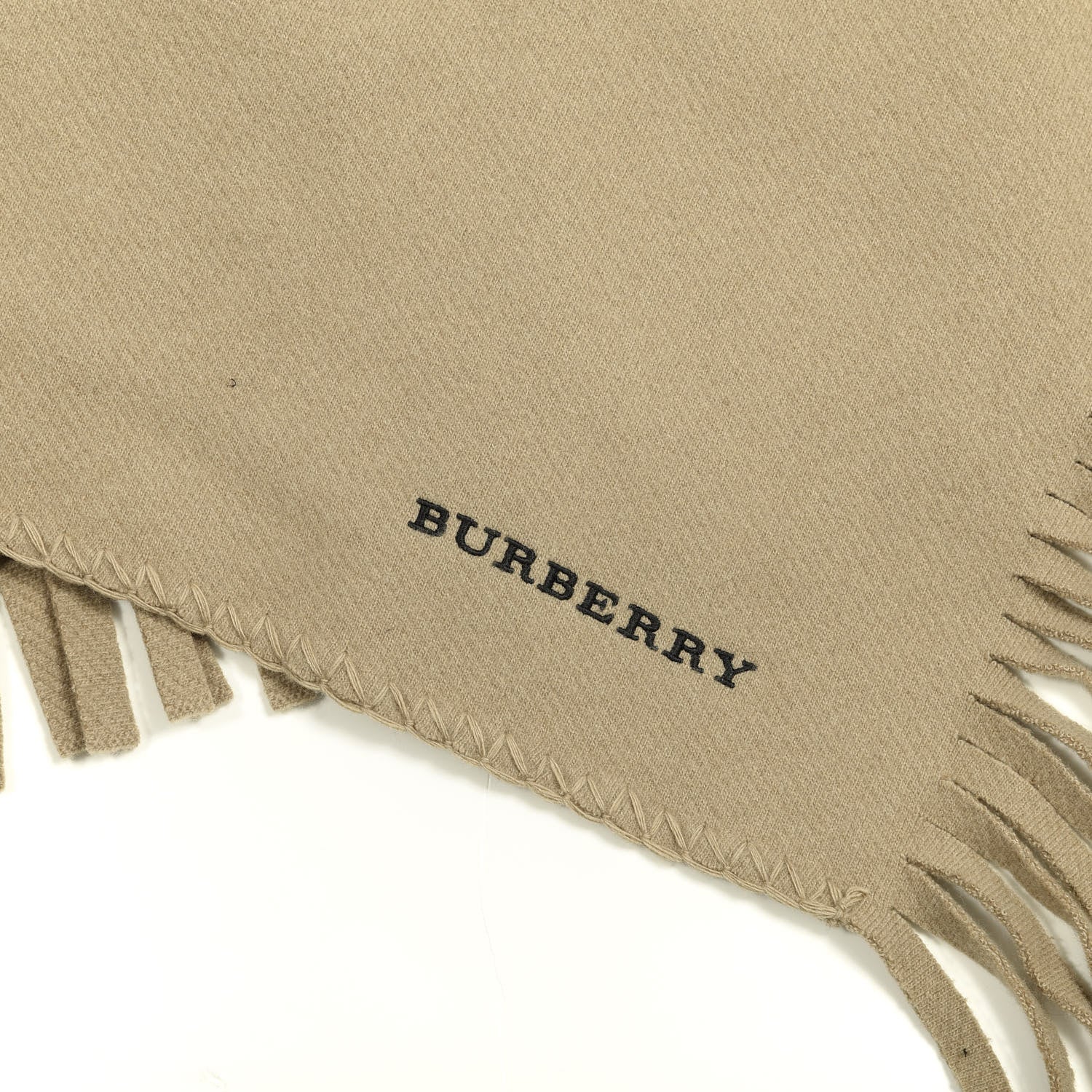 Burberry Wool Cashmere Felted Fringe Scarf Camel 2 of 3