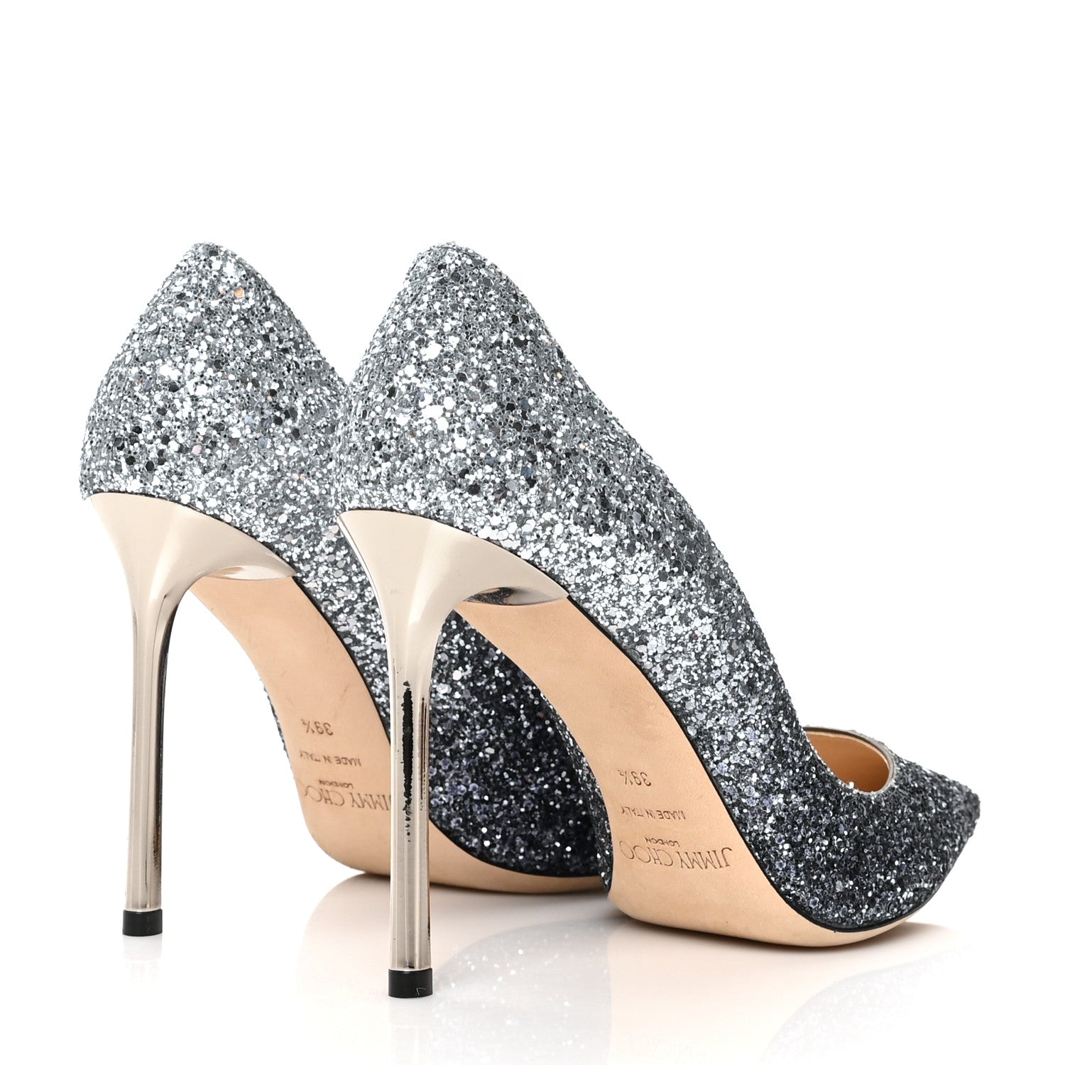 Jimmy Choo Coarse Glitter Degrade Pointy Toe Romy 100 Pumps 39.5 Navy Silver 4 of 7