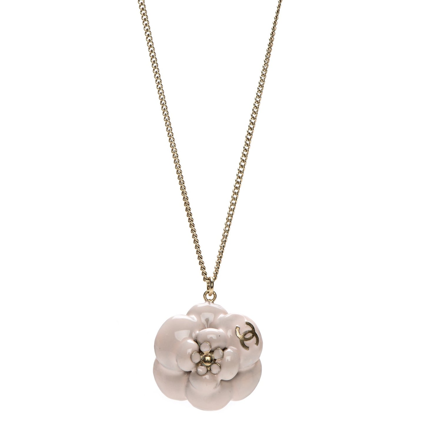 Enamel CC Camellia Pendant Necklace Gold