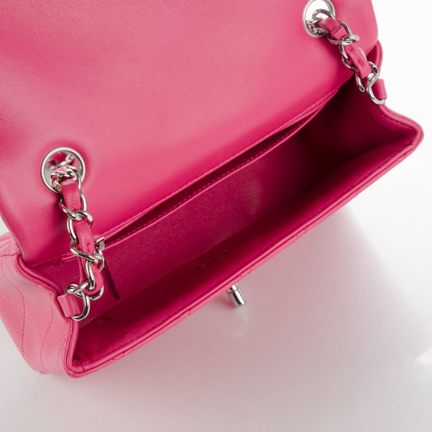 Lambskin Quilted Mini Rectangular Flap Dark Pink