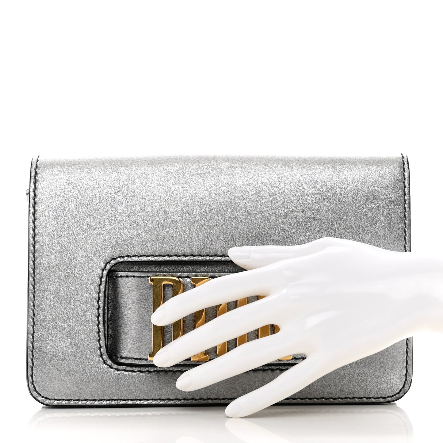 Metallic Smooth Calfskin Dio(r)evolution Flap Clutch Silver