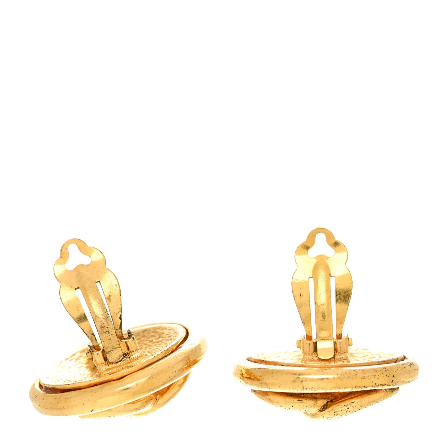 Round CC Clip On Earrings Gold