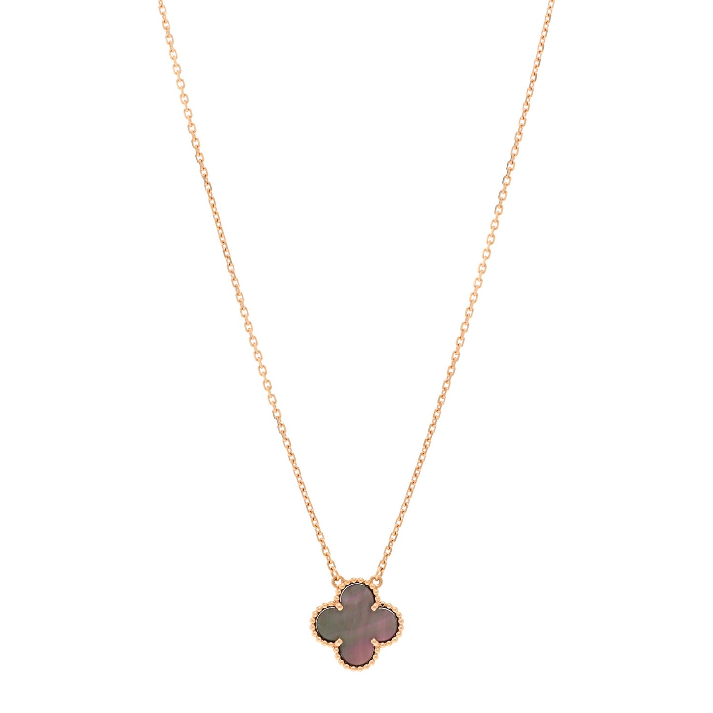 18K Rose Gold Gray Mother of Pearl Vintage Alhambra Pendant Necklace