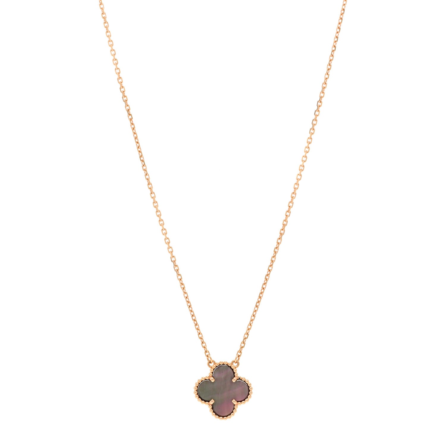 Van Cleef & Arpels 18K Rose Gold Gray Mother of Pearl Vintage Alhambra Pendant Necklace 1 of 6