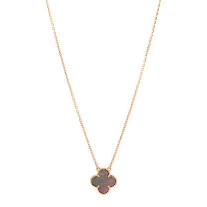 Van Cleef & Arpels 18K Rose Gold Gray Mother of Pearl Vintage Alhambra Pendant Necklace 1 of 6