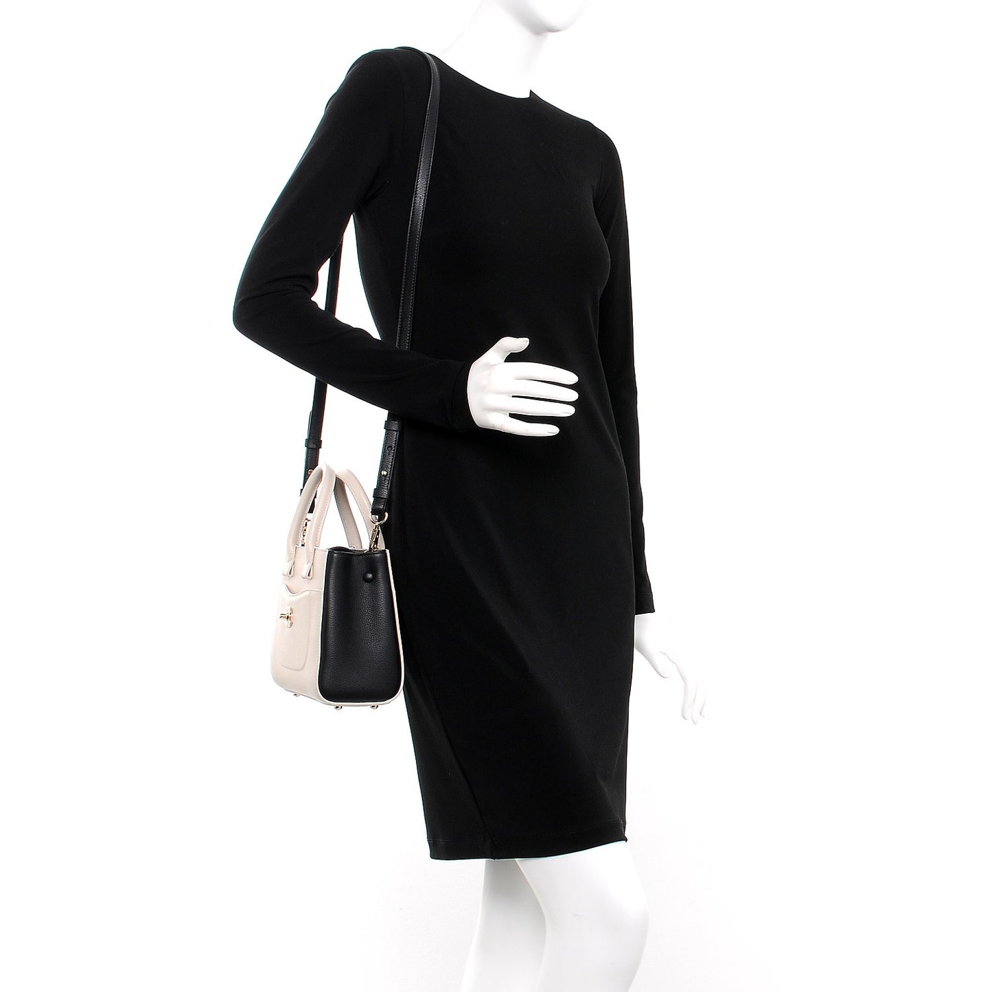 Grained Calfskin Mini Bi-Color Neo Executive Shopper Tote White Black