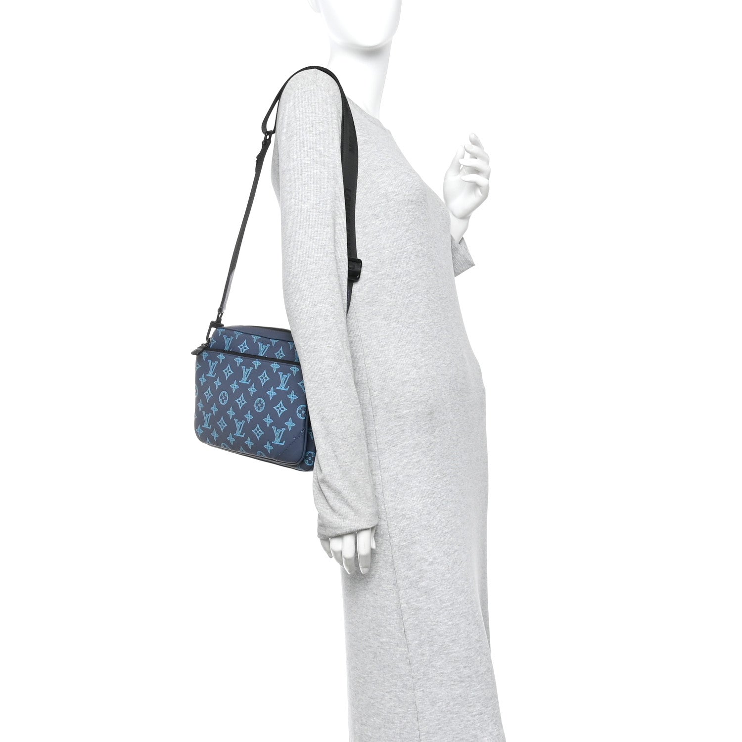Louis Vuitton Calfskin Monogram Shadow Trio Messenger Navy River Blue 2 of 10