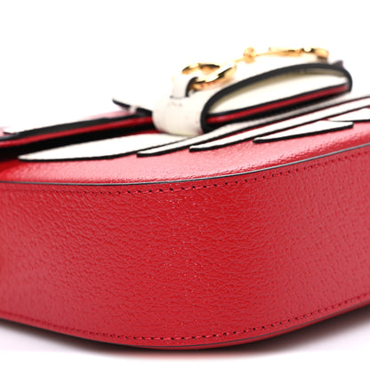 Gucci X ADIDAS Textured Dollar Calfskin Web Trefoil Mini Horsebit 1955 Shoulder Bag Hibiscus Red Off White 8 of 9