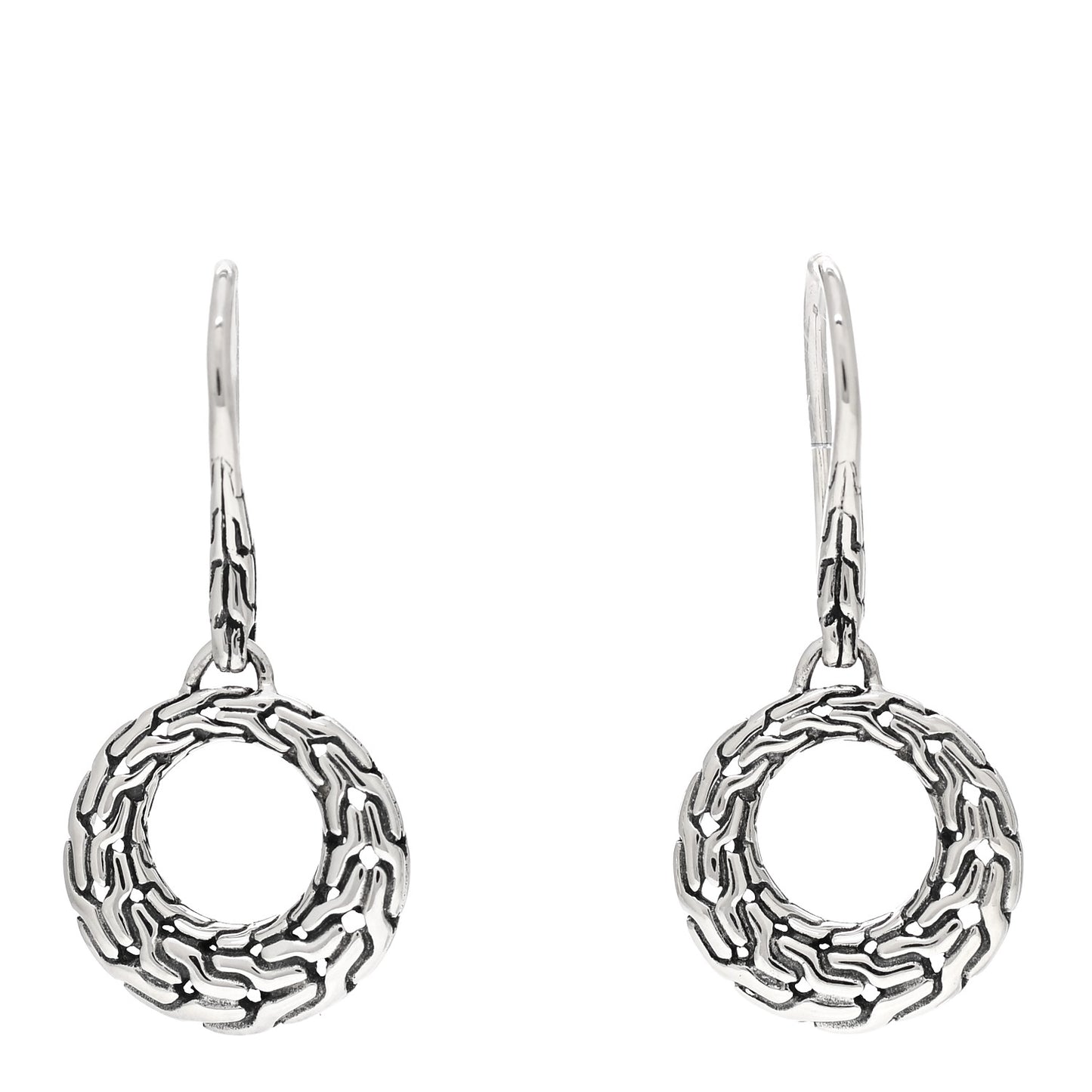 Sterling Silver Classic Chain Filigree Circle Drop Earrings