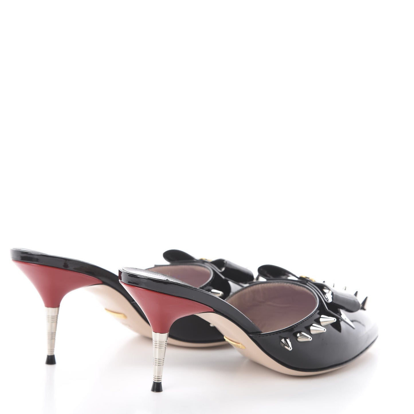Patent GG Bow Sadie Spike Mid Heel Mules 37.5 Black