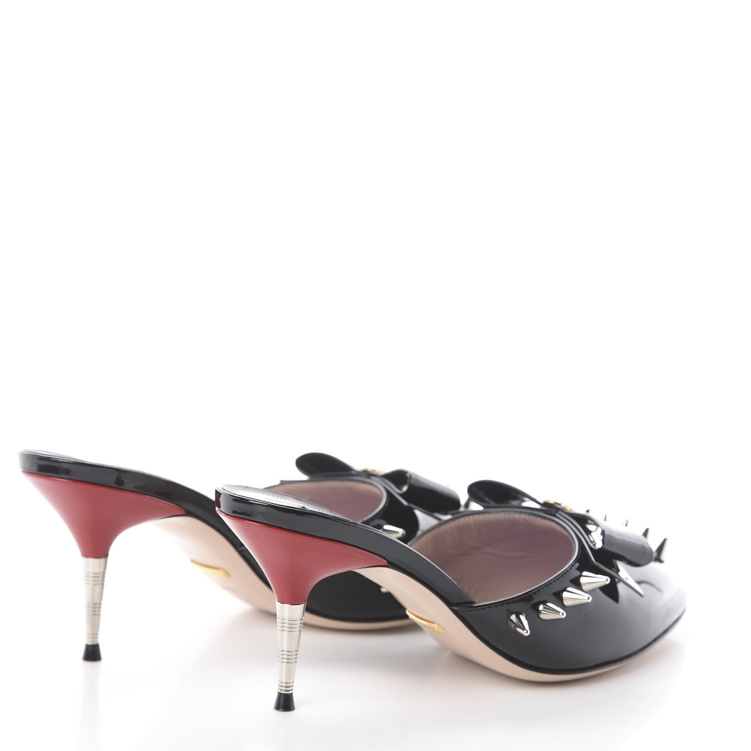 Gucci Patent GG Bow Sadie Spike Mid Heel Mules 37.5 Black 4 of 7