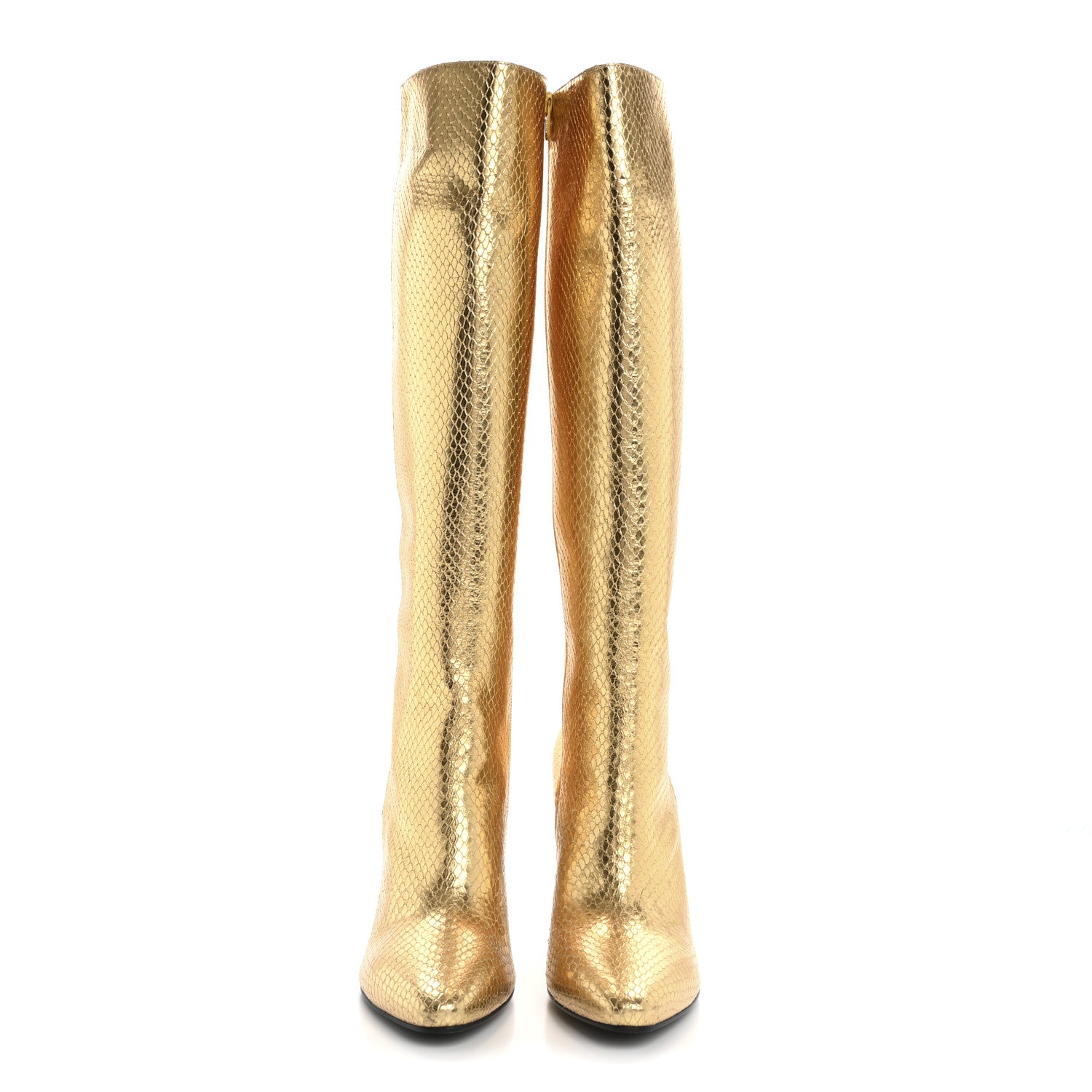 Saint Laurent Metallic Calfskin Python Embossed Knee Boot 40 Gold 2 of 8