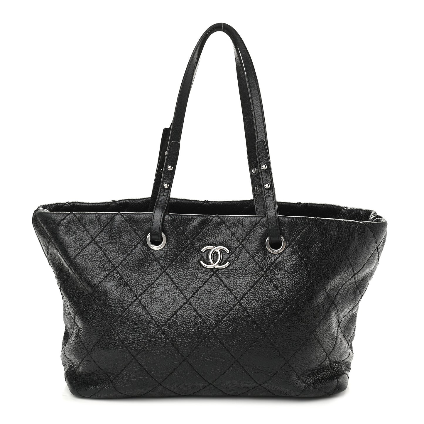Glazed Calfskin Large On The Road Tote Black