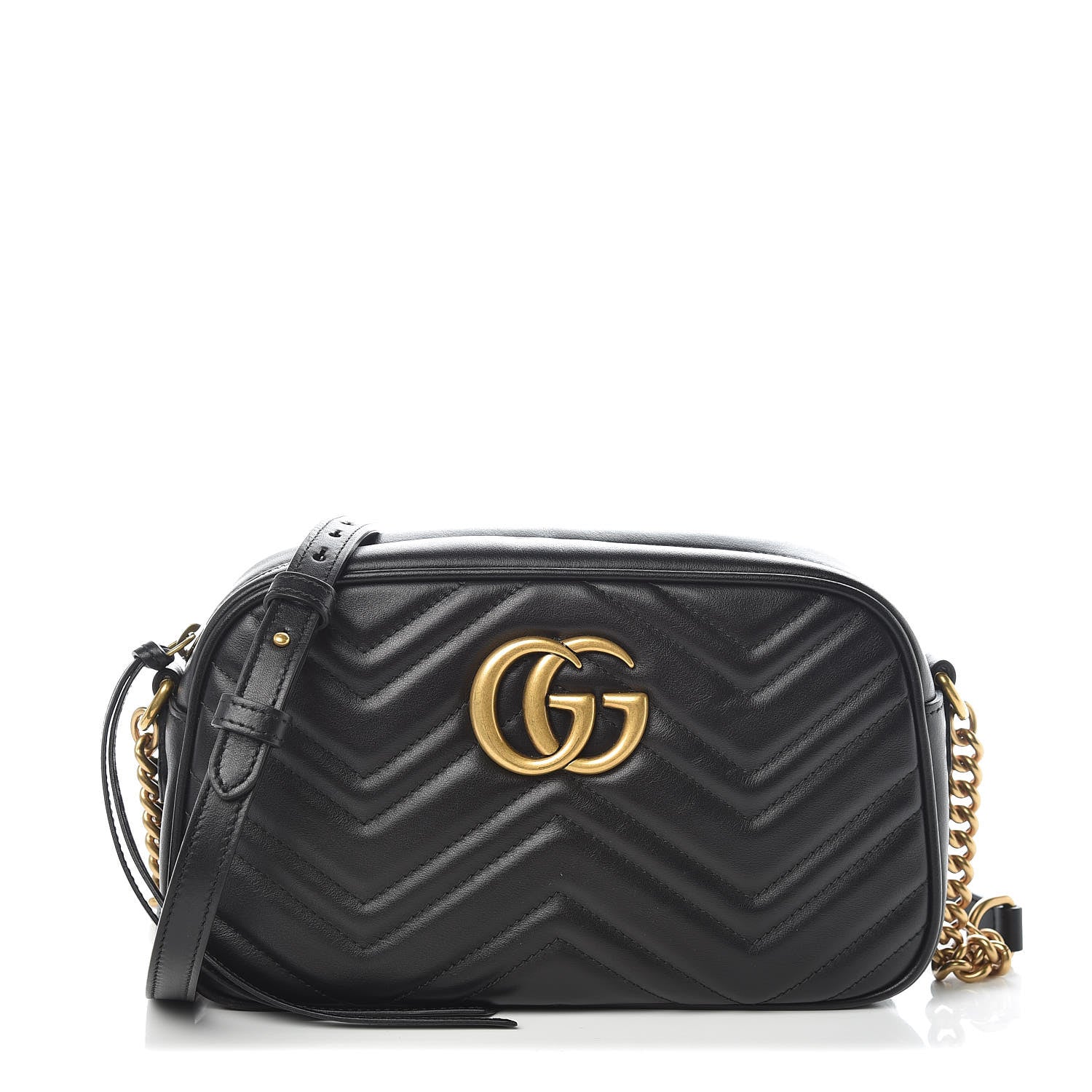 Gucci Calfskin Matelasse Small GG Marmont Chain Shoulder Bag Black 1 of 10