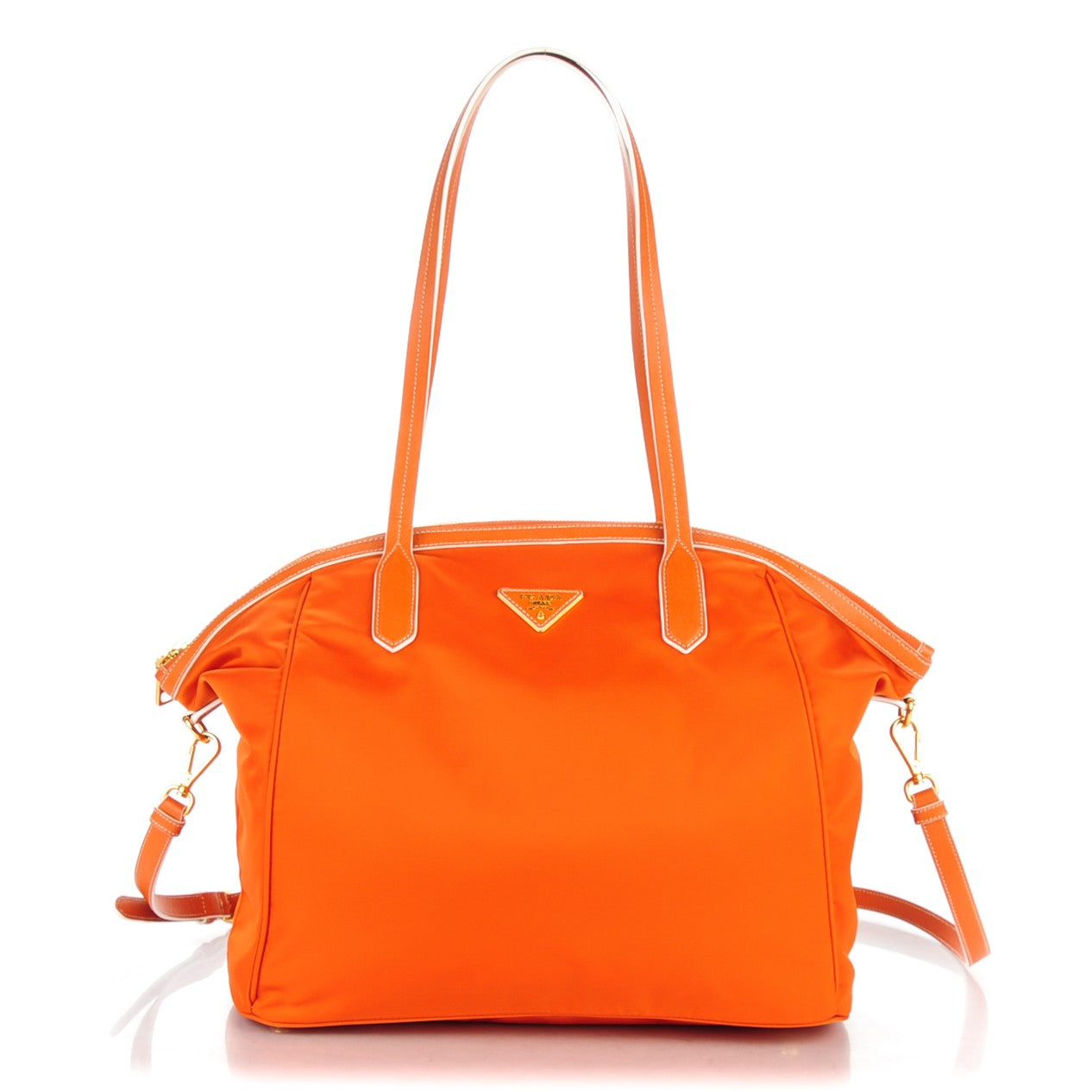 Prada Tessuto Nylon Saffiano Dome Satchel Papaya 1 of 8