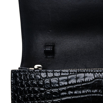 Saint Laurent Calfskin Crocodile Embossed Monogram Chain Wallet Black 10 of 11