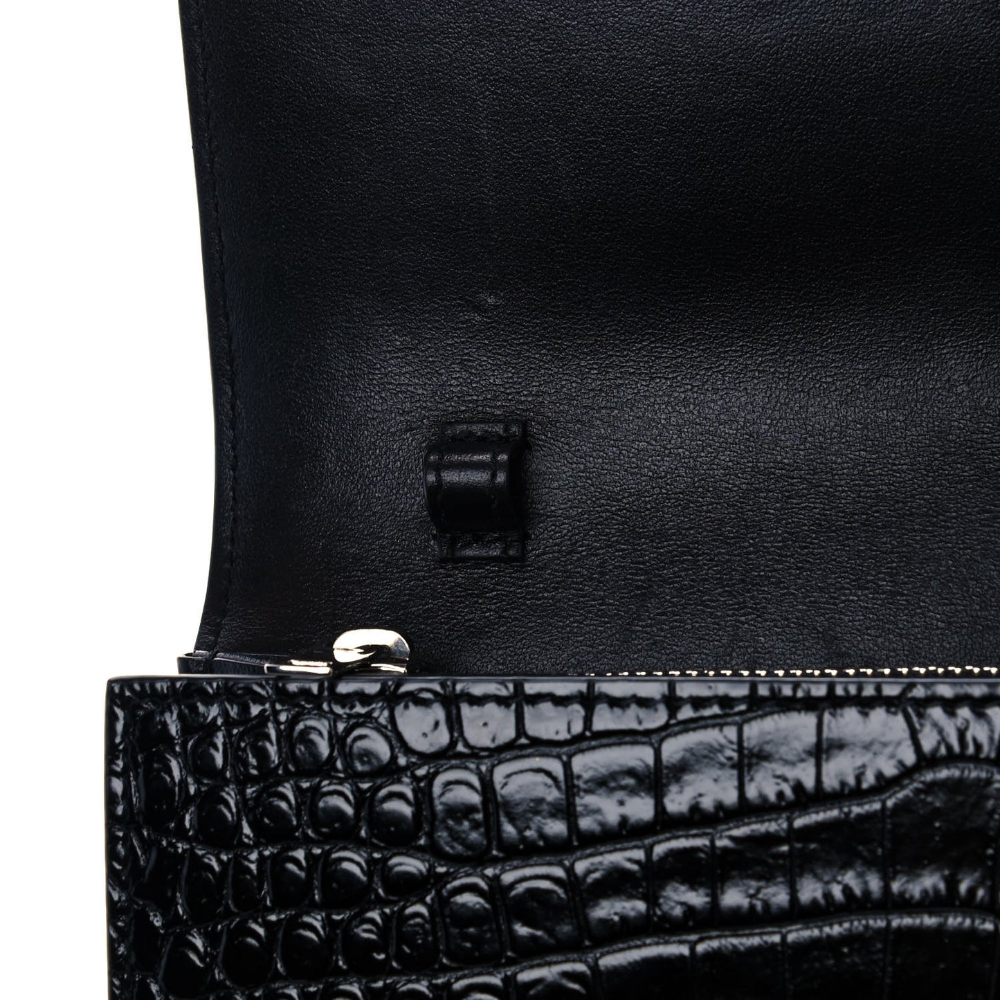Calfskin Crocodile Embossed Monogram Chain Wallet Black