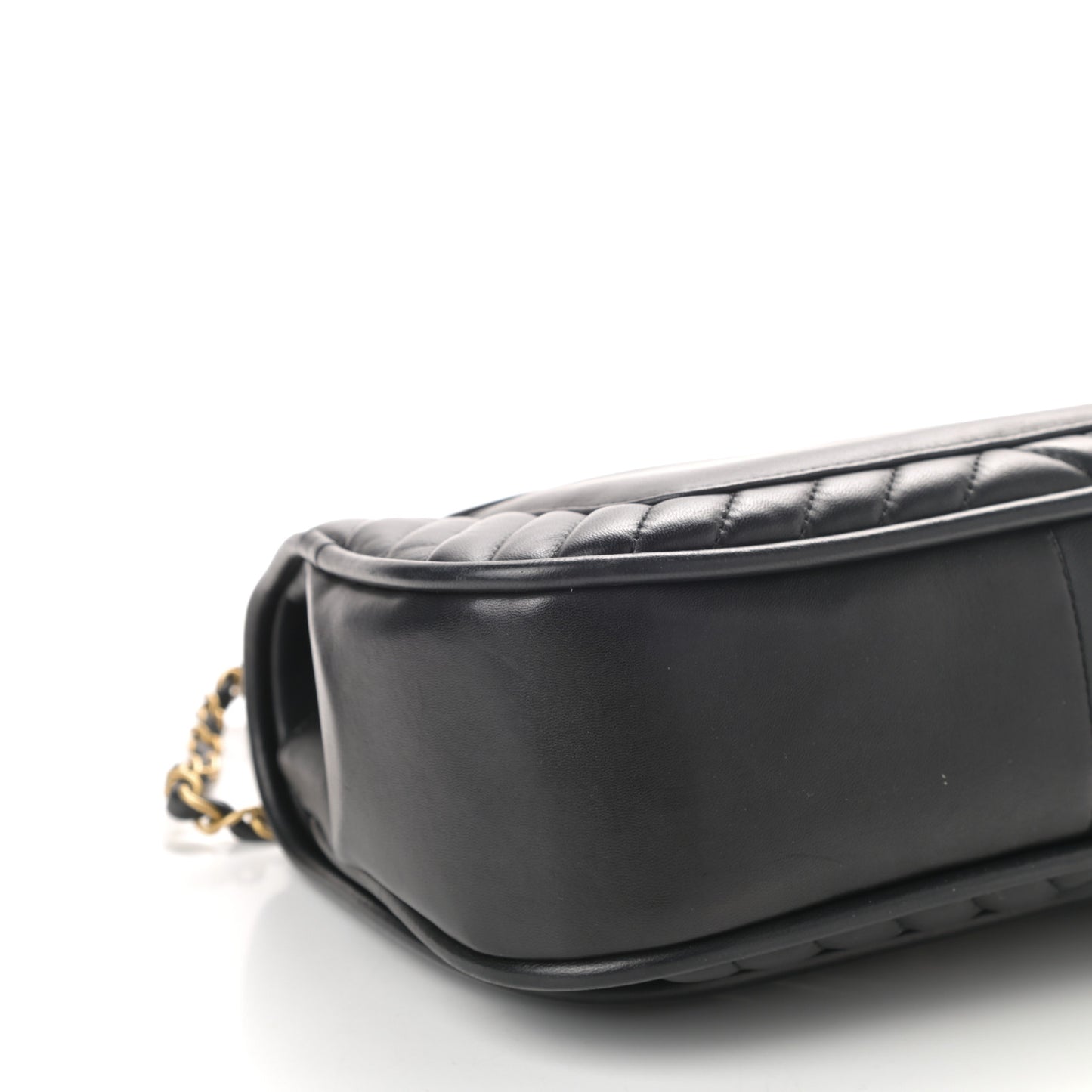 Lambskin Reverse Chevron Quilted Round Top Handle Flap Black