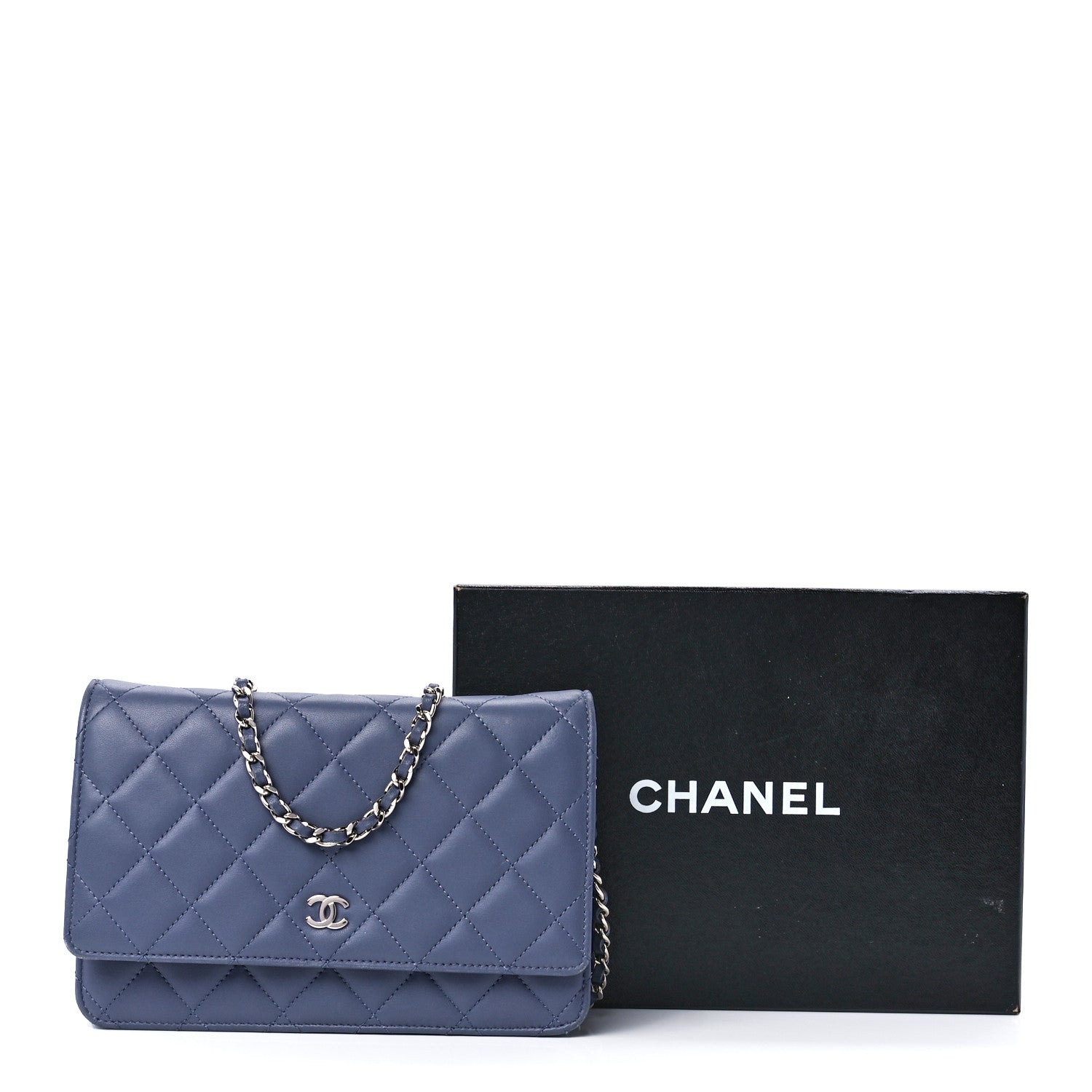 Chanel Lambskin Quilted Wallet On Chain WOC Blue 13 of 13