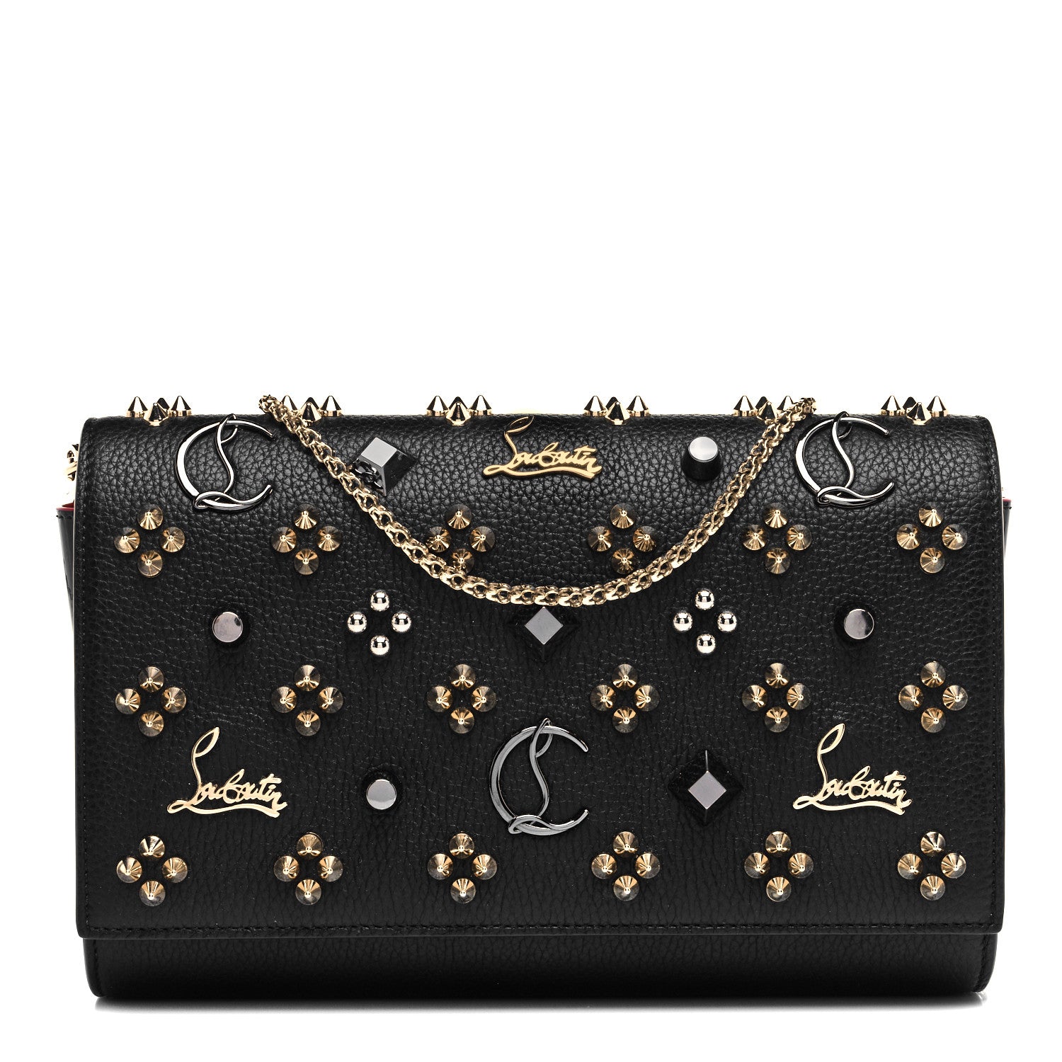 Christian Louboutin Grained Calfskin Spikes Loubinthesky Paloma Wallet On Chain Black Multimetal 1 of 10