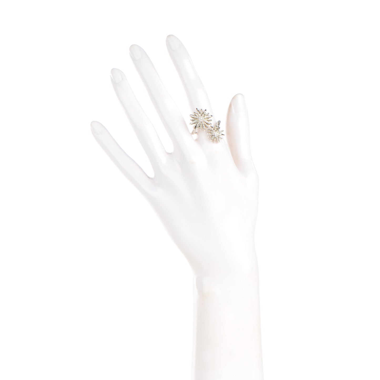 Sterling Silver Pave Diamond 28mm Open Starburst Ring 53 6.5