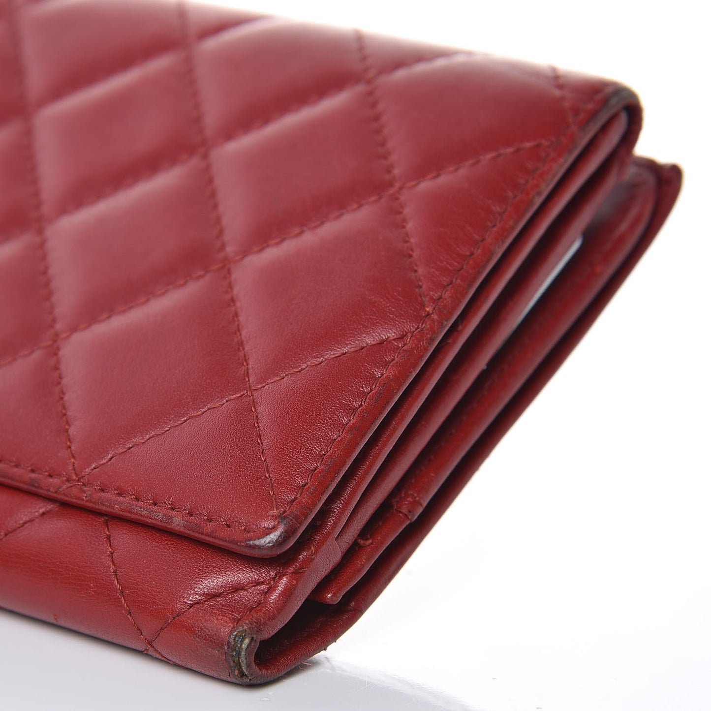 Calfskin Quilted Cambon Long Double Wallet Red