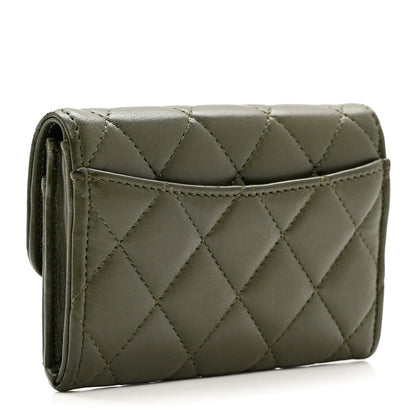 Chanel Lambskin Quilted Flap Card Holder Wallet Khaki 3 of 8