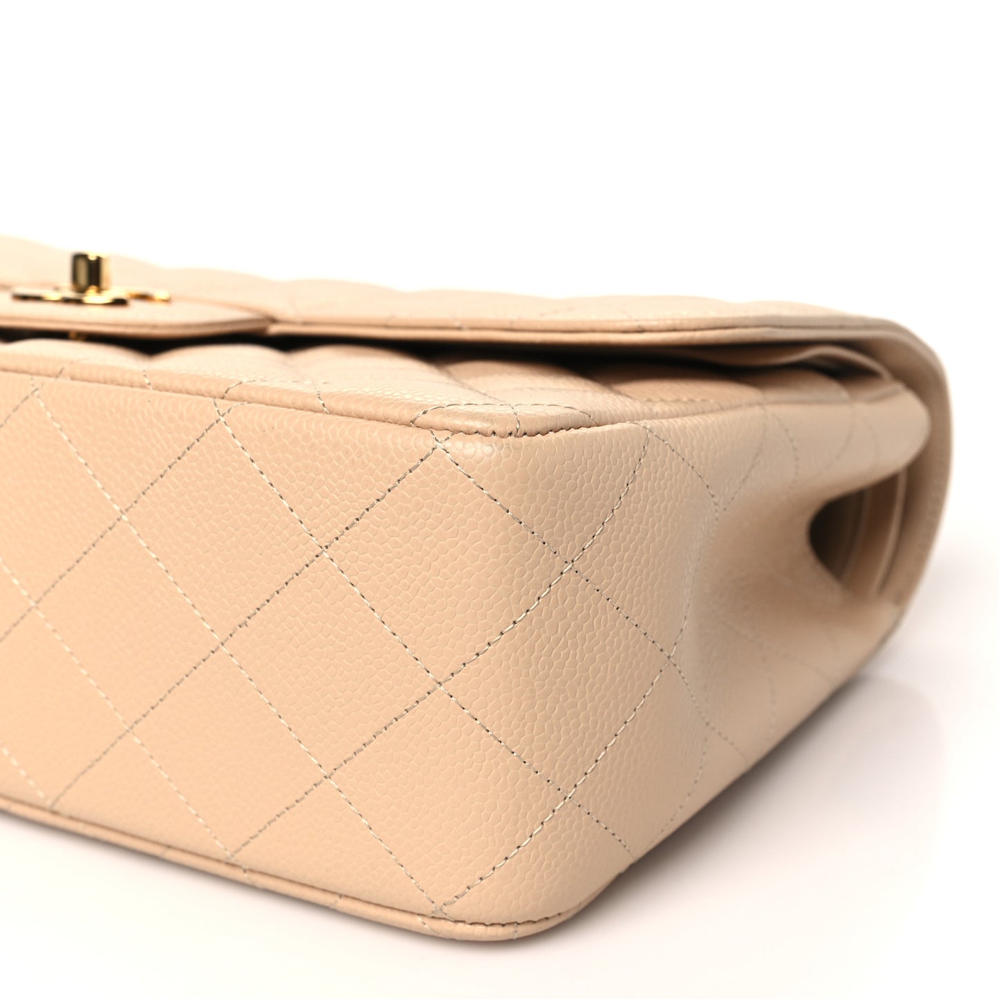 Caviar Quilted Jumbo Double Flap Beige