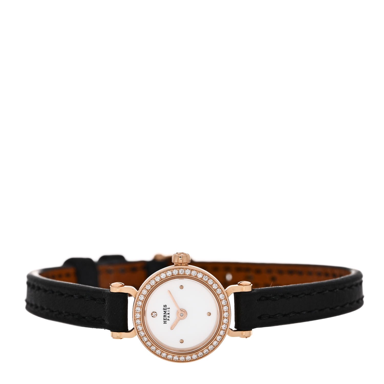 Hermes 18K Yellow Gold Barenia Diamond 16mm Faubourg Quartz Watch Noir 2 of 5
