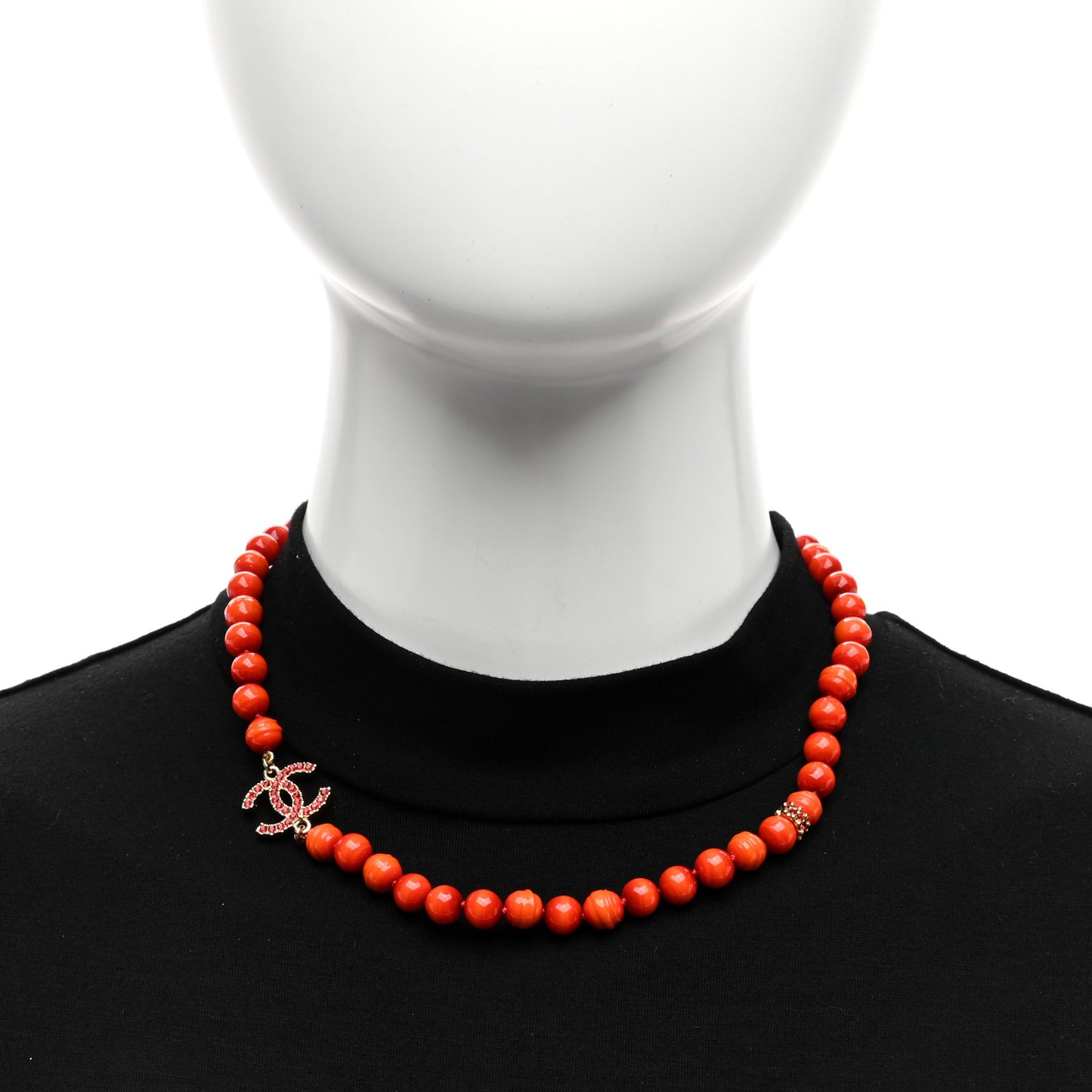 Pearl Glass Bead CC Necklace Orange
