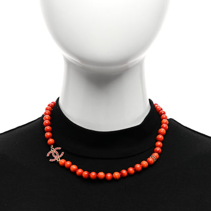 Chanel Pearl Glass Bead CC Necklace Orange 2 of 4