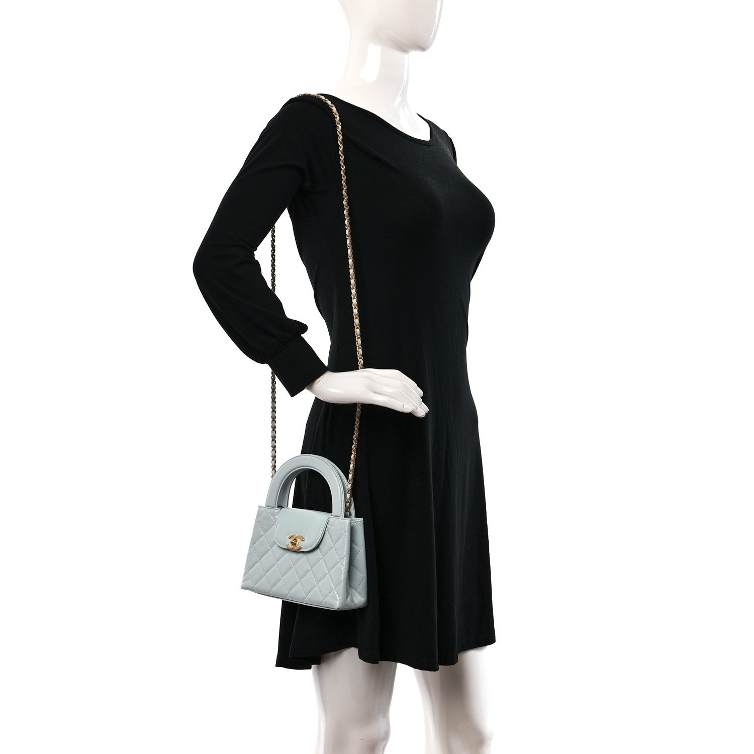 Chanel Shiny Aged Calfskin Quilted Nano Kelly Shopper Light Blue 2 of 10