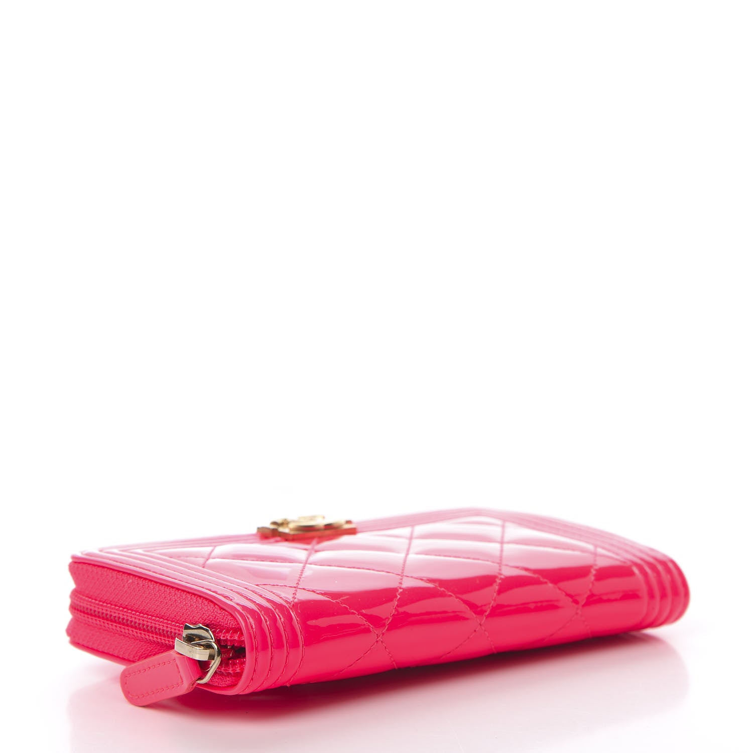 Chanel Patent Quilted Small Boy Zip Around Wallet Pink 4 of 8