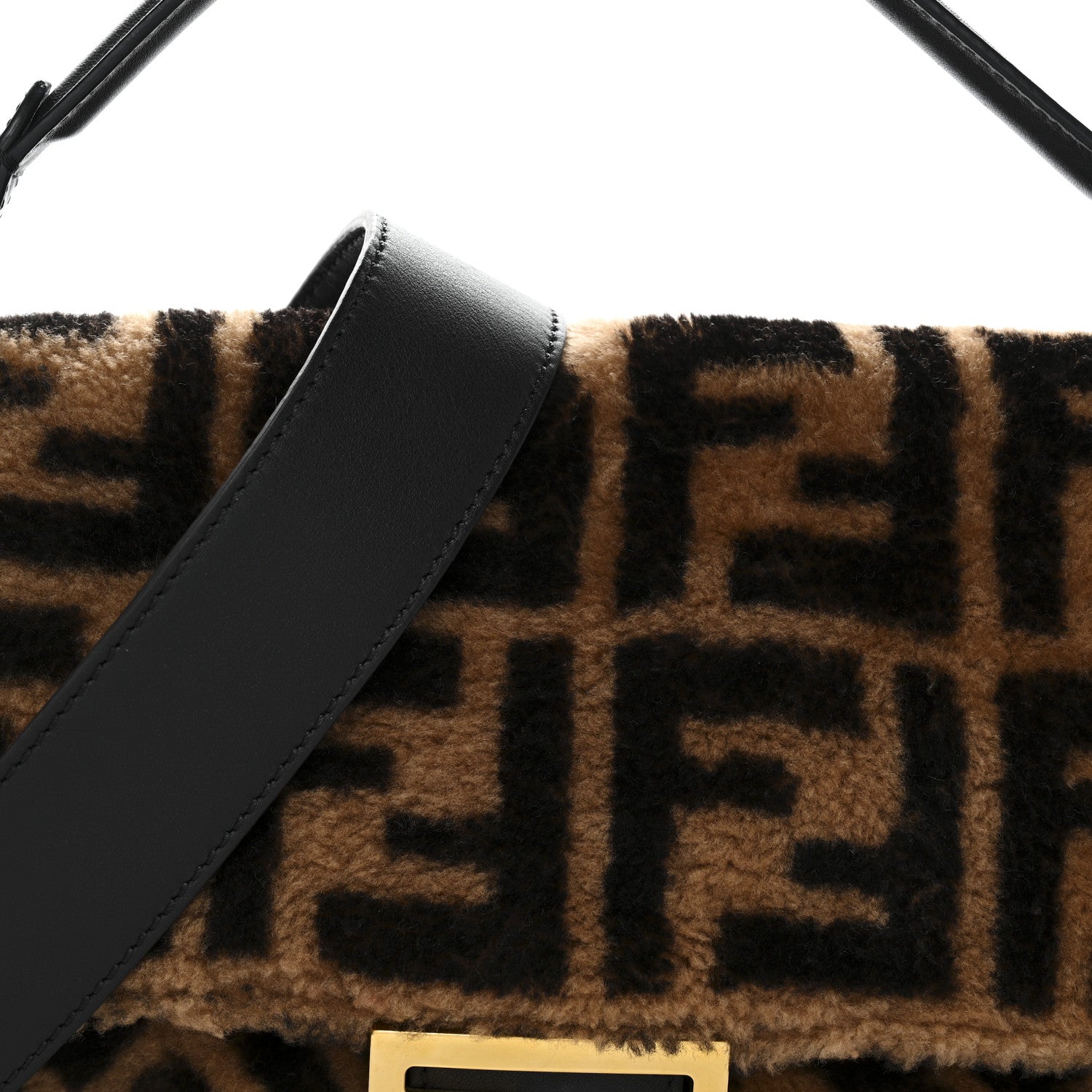 Fendi Shearling Vitello Dolce Macro FF 1974 Baguette Tobacco Black 7 of 10