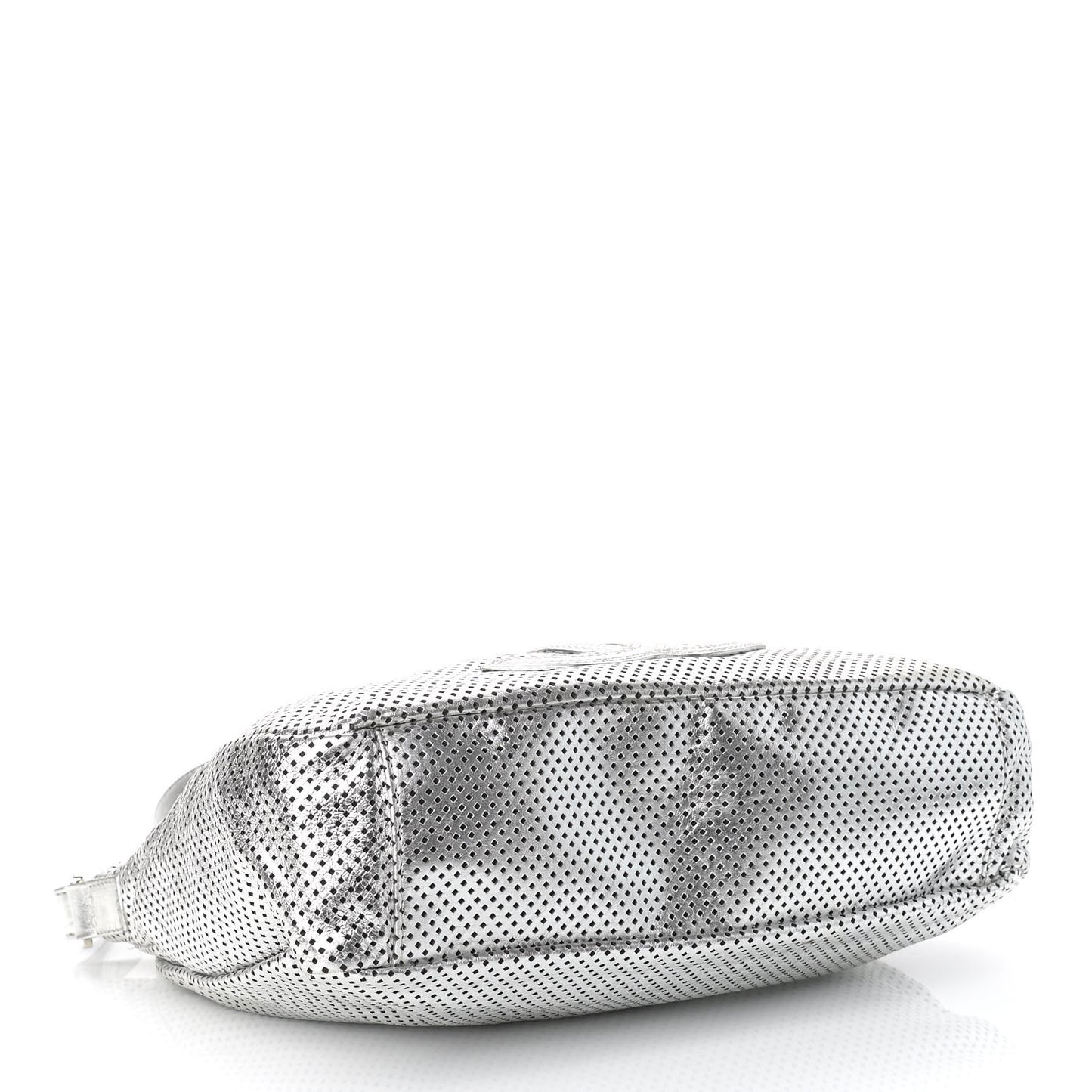 Metallic Glazed Calfskin Perforated Medium Rodeo Drive Tote Silver