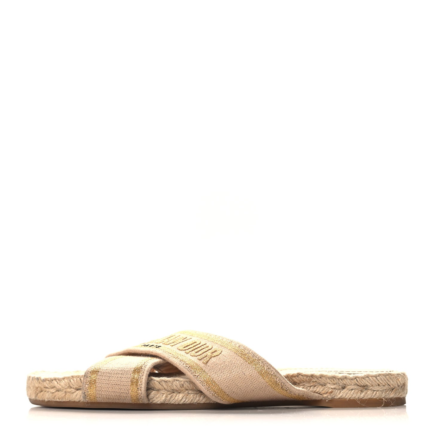 Canvas Embroidered Granville Espadrille Crisscross Flat Slide Sandals 39 Cream