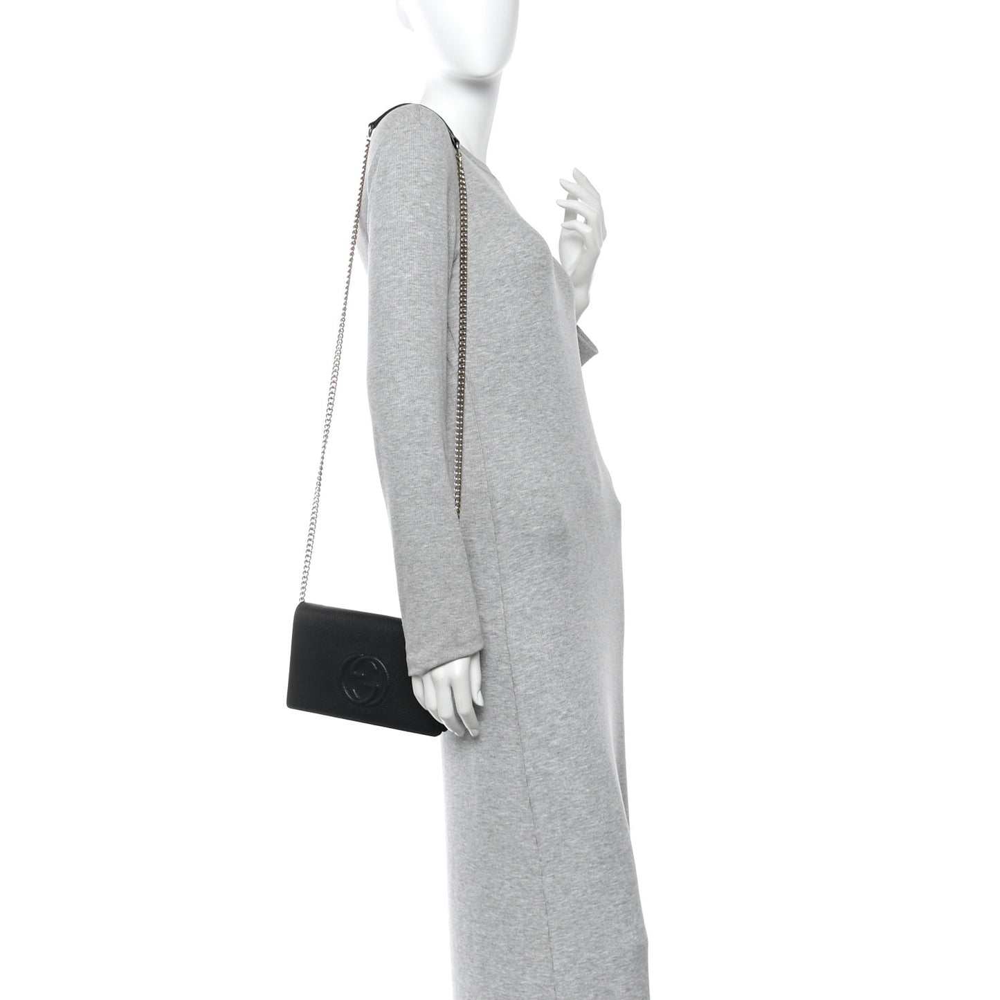 Pebbled Calfskin Soho Wallet On Chain Black