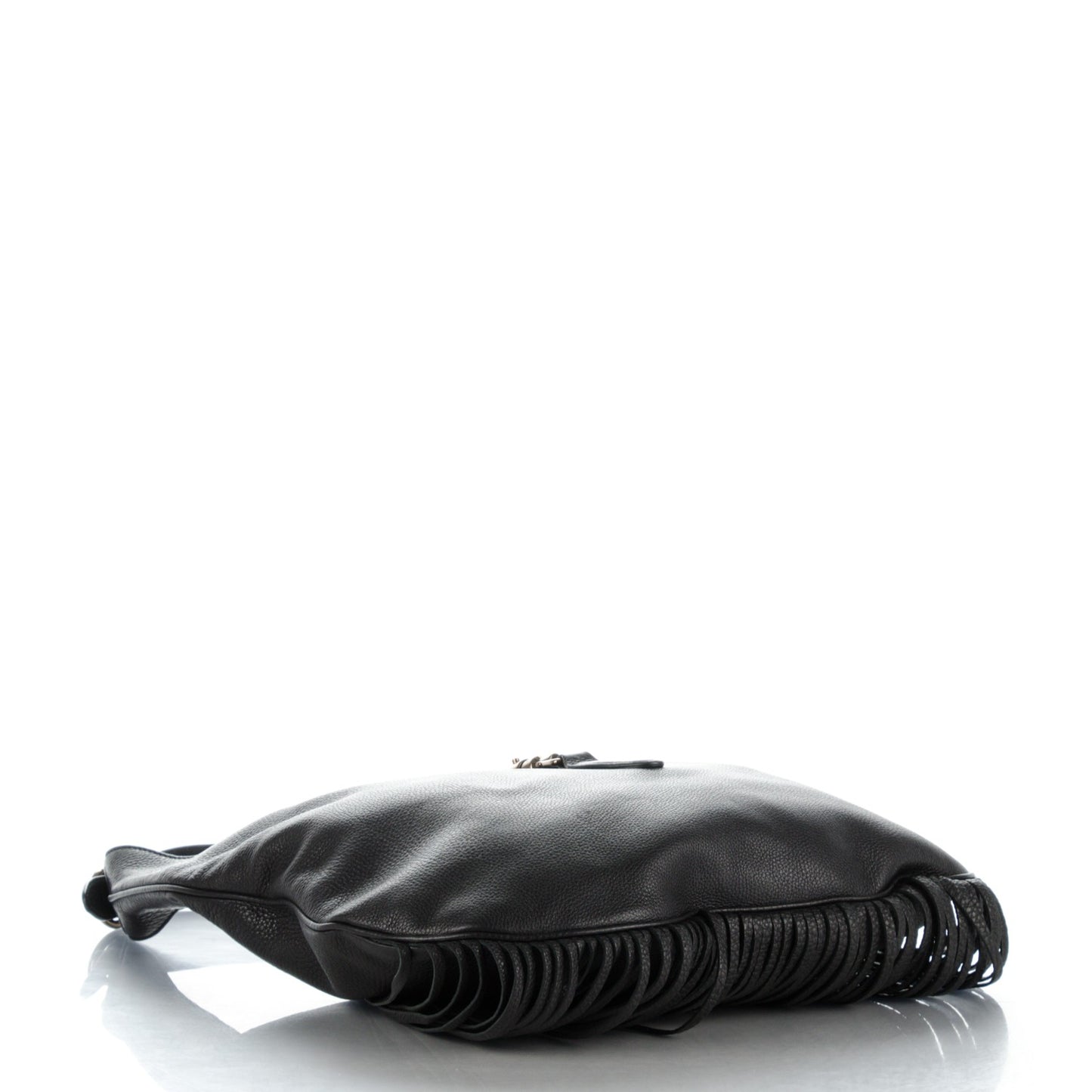 Grained Calfskin Large New Jackie Nouveau Fringe Hobo Black