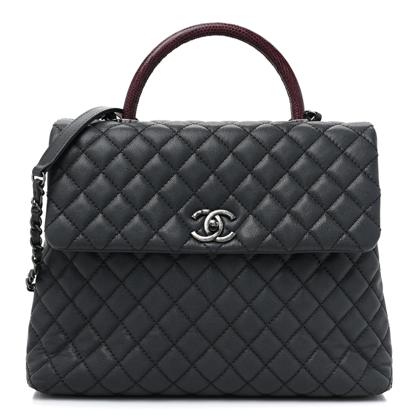 Caviar Lizard Quilted Large Coco Handle Flap Grey