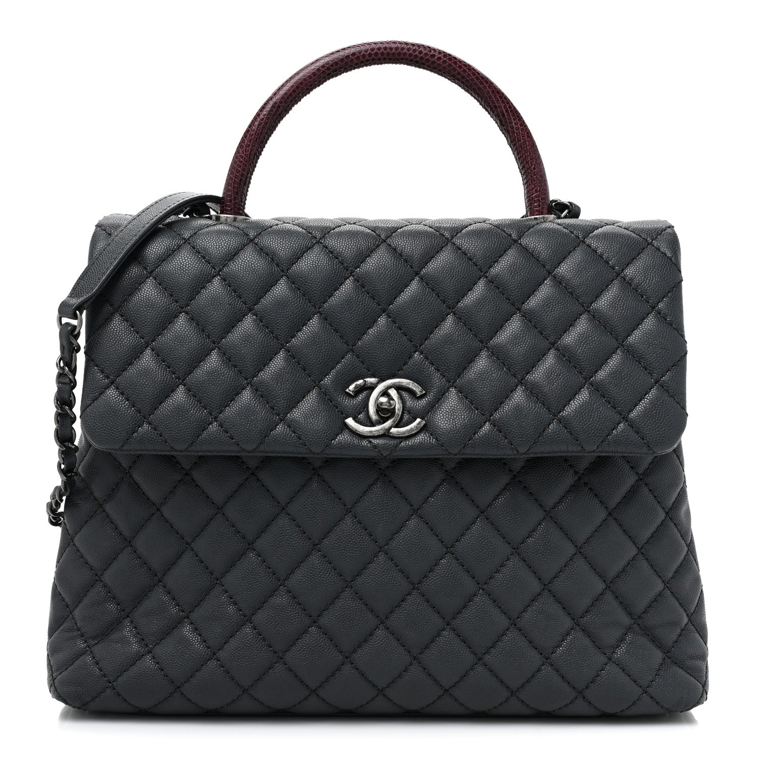 Chanel Caviar Lizard Quilted Large Coco Handle Flap Grey 1 of 16
