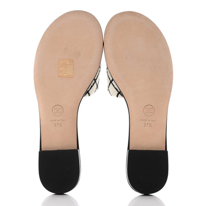 Chanel Pearl Embroidery CC Mules 37.5 Black White 5 of 18