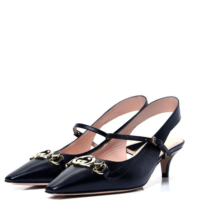 Gucci Malaga Kid Zumi Low Heel Slingback Pumps 36.5 Black 4 of 11