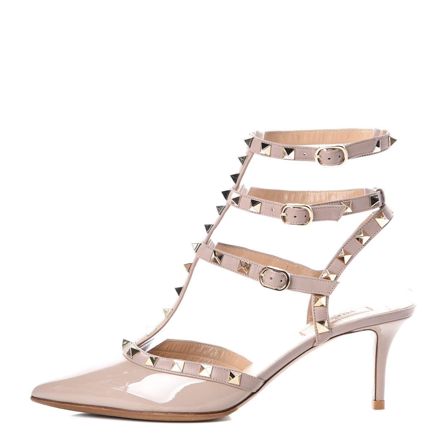Valentino Garavani Patent Rockstud Ankle Strap Low Heel Pumps 39.5 Poudre 1 of 7