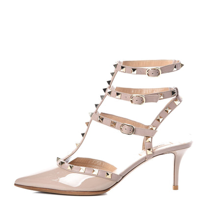 Valentino Garavani Patent Rockstud Ankle Strap Low Heel Pumps 39.5 Poudre 1 of 7