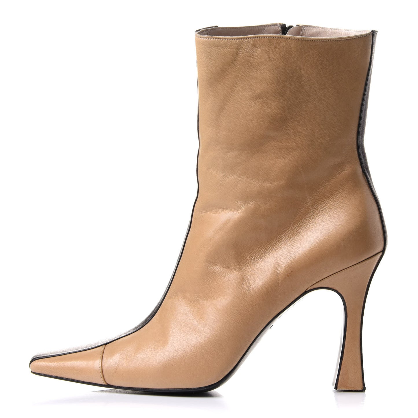 Lambskin Cap Toe Ankle Boots 37 Beige Black