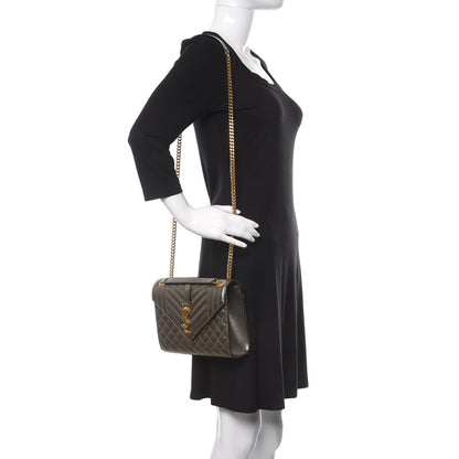 Saint Laurent Metallic Grain De Poudre Textured Mixed Matelasse Triquilt Medium Monogram Satchel Piombo 2 of 10