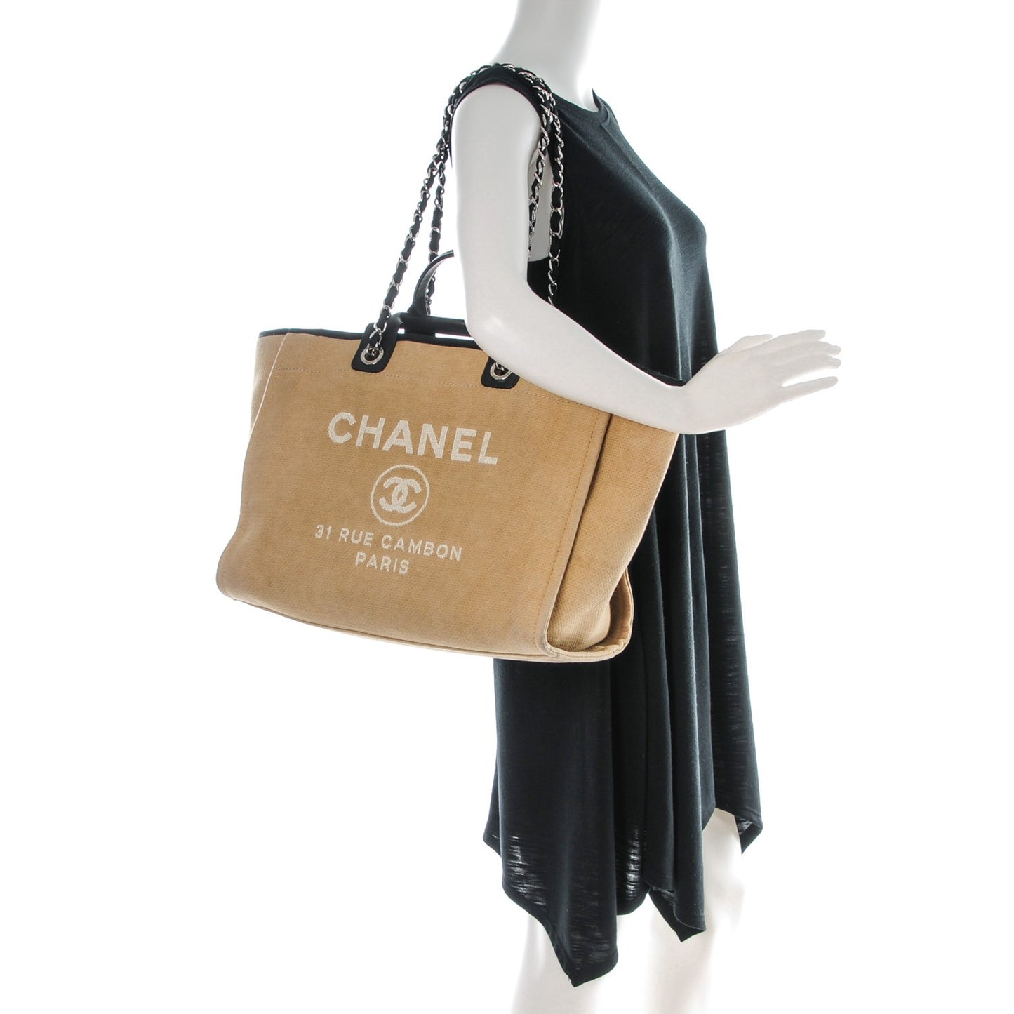 Canvas Large Deauville Tote Beige Black