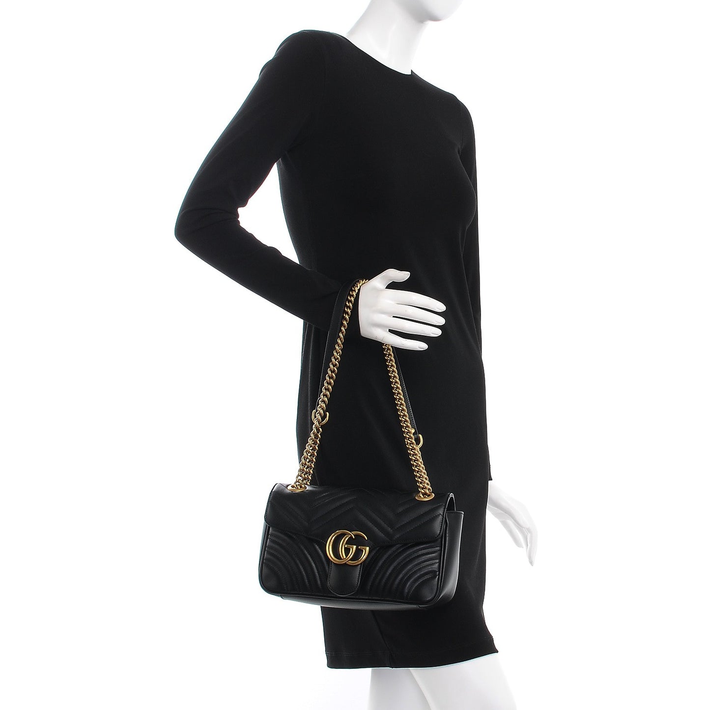 Calfskin Matelasse Small GG Marmont Shoulder Bag Black