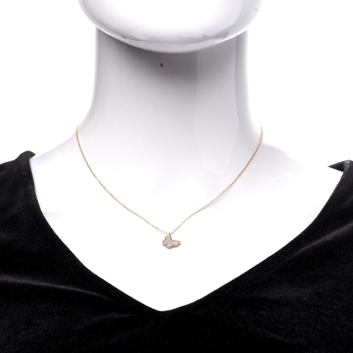 18K Yellow Gold Mother of Pearl Sweet Alhambra Butterfly Pendant Necklace